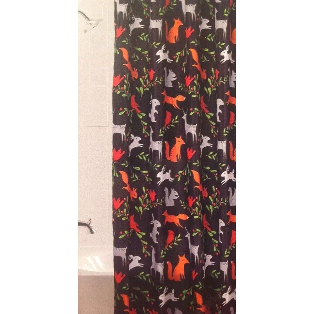 Holiday Time FABRIC Winter Shower Curtain‎ 70"x 72" Foxes Rabbits Holly